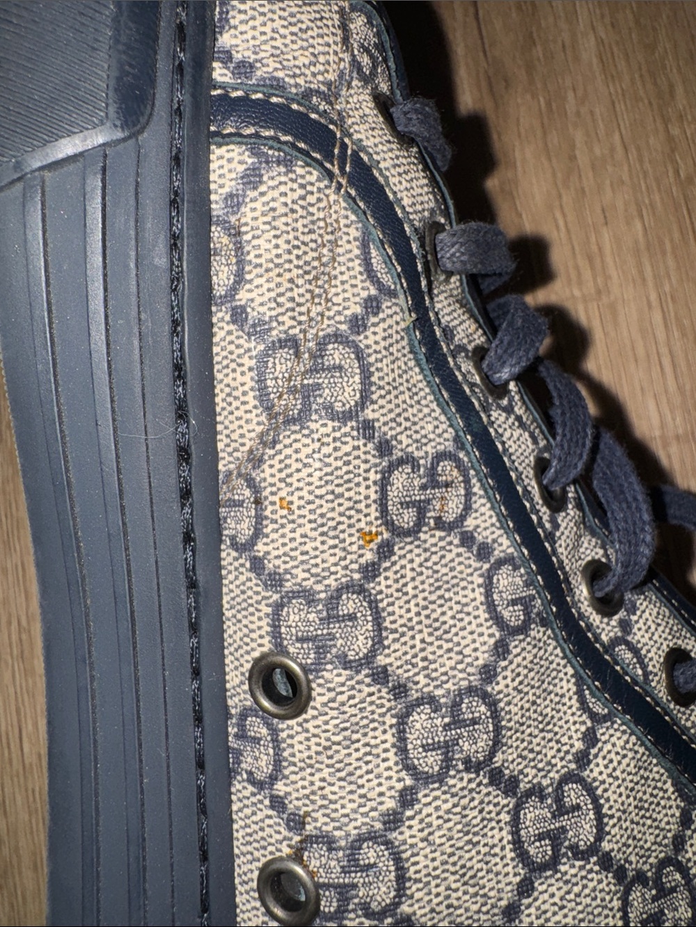 Gucci Men’s GG Monogram High-Top Sneakers in Beige and Navy - Picture 9 of 14